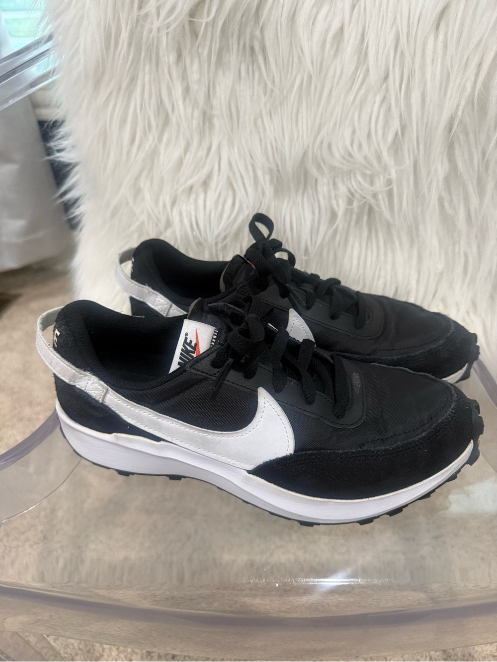 Nike Women’s Waffle Black and White Casual Runner Sneakers